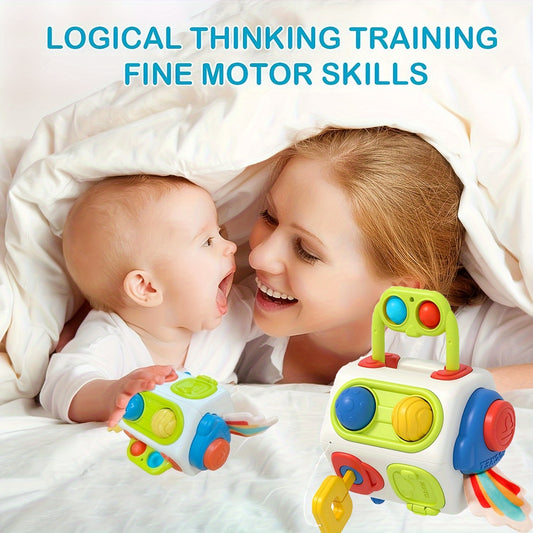 Cub senzorial 10 în 1 pentru copii mici, tablă senzorială cu activități educaționale și de învățare - culori aleatorii pentru accesorii